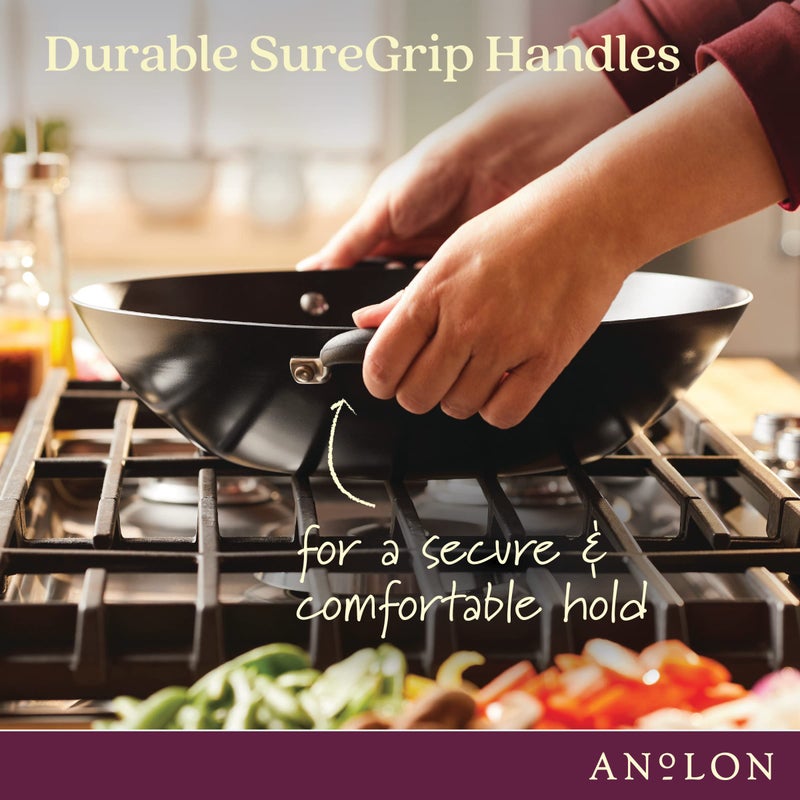 Anolon Advanced Home Hard-Anodized Nonstick Open Stock Cookware- Woks (14-Inch Covered Wok, Onyx) - Image 5